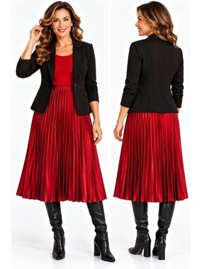 Anne Klein Large Pleated  Midi Skirt Elastic Waistband  Elegant A-Line Design